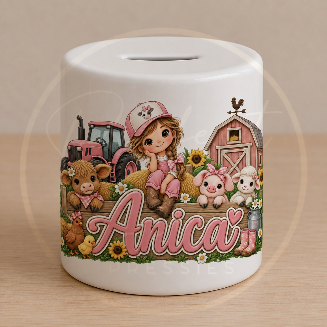 Ceramic Money Jar - Girl Farm Yard