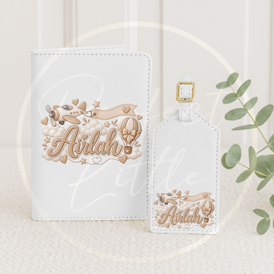 Passport Cover/Luggage Tag Set - Beige Hot Air Balloon