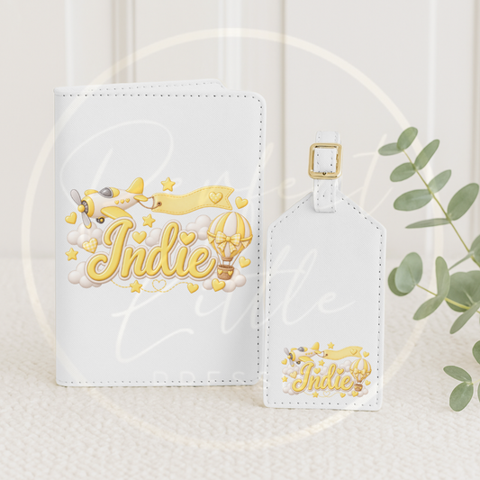 Passport Cover/Luggage Tag Set - Yellow Hot Air Balloon