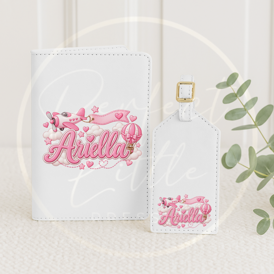 Passport Cover/Luggage Tag Set - Pink Airplane