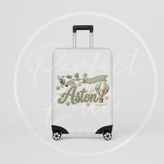 Suitcase Cover - Sage Boy Air Plane
