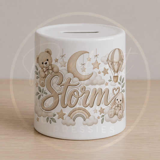 Ceramic Money Jar - Beige Nursery Theme