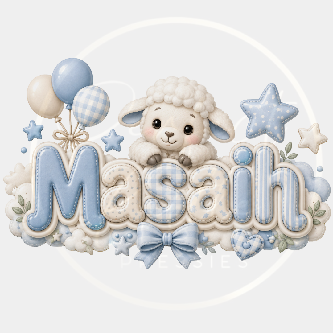 CUSTOM ADHESIVE DECAL - Blue Gingham Sheep