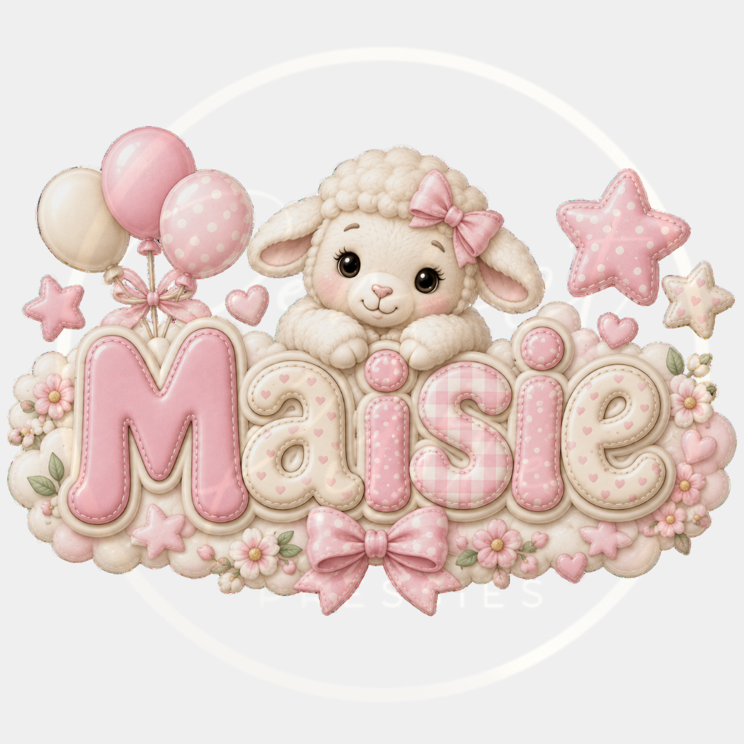 CUSTOM ADHESIVE DECAL - Pink Gingham Sheep