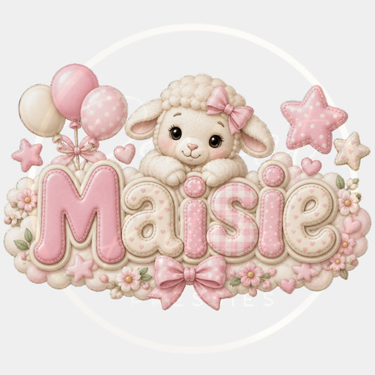 CUSTOM ADHESIVE DECAL - Pink Gingham Sheep