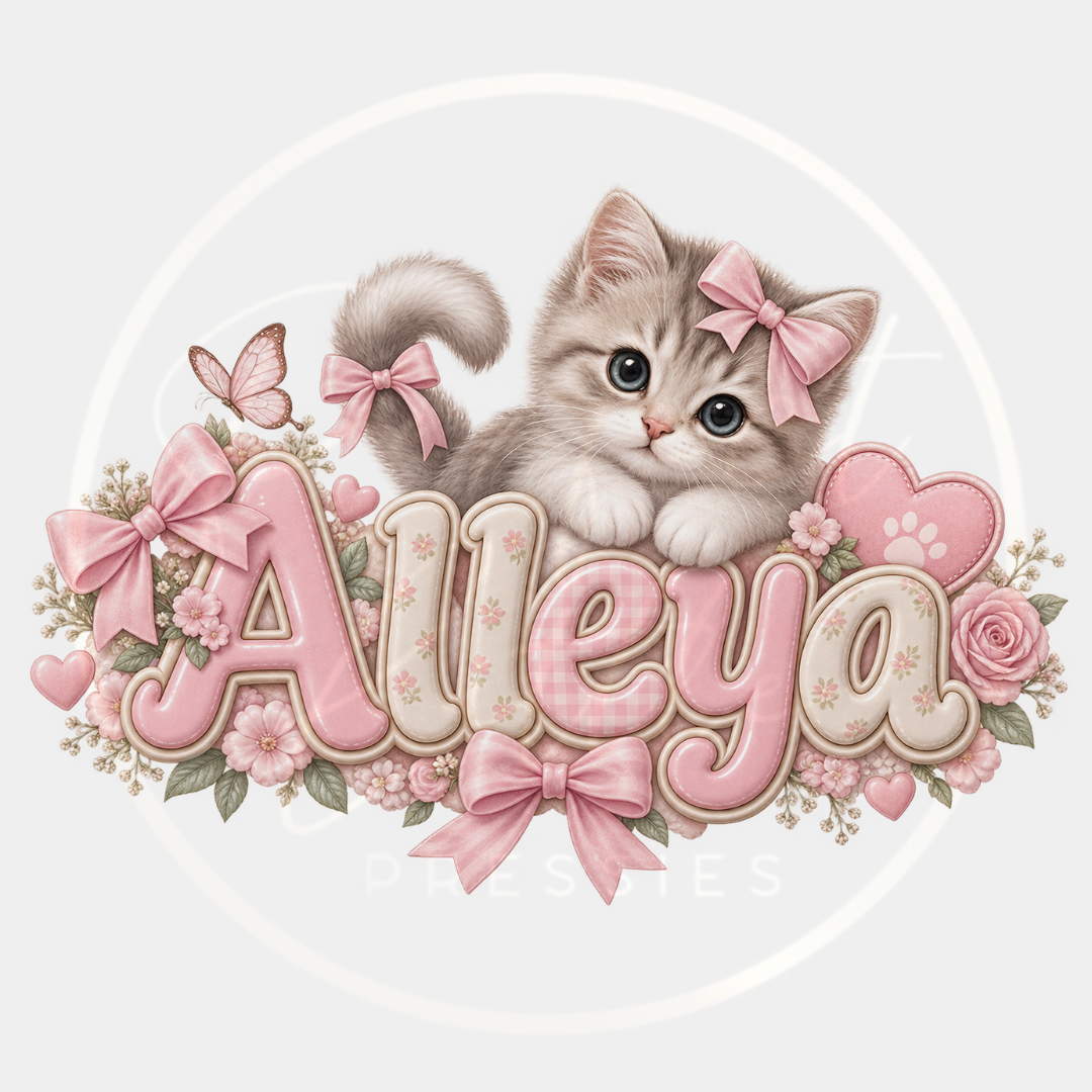 CUSTOM ADHESIVE DECAL - Pink Gingham Kitten