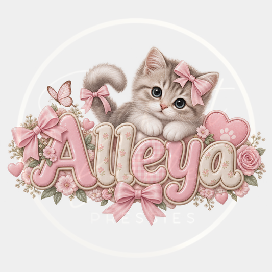 CUSTOM ADHESIVE DECAL - Pink Gingham Kitten