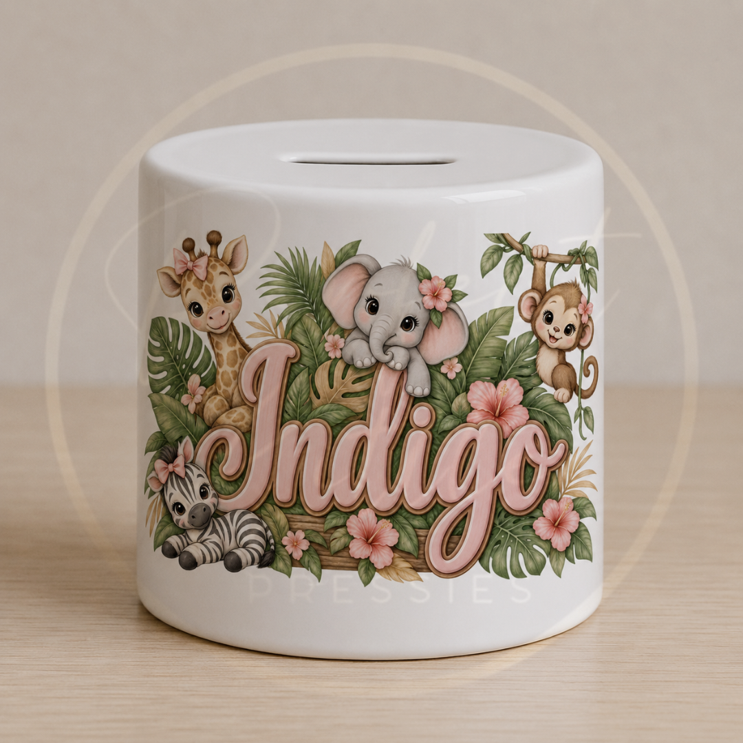 Ceramic Money Jar - Pink Jungle