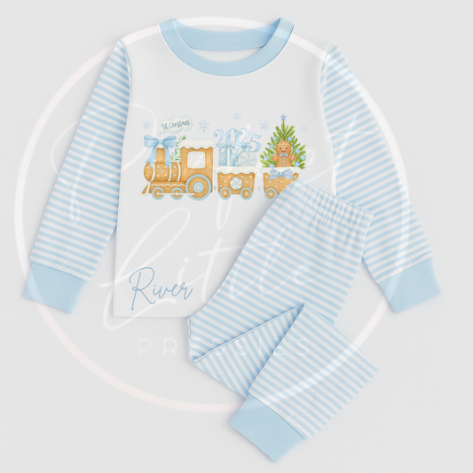 Christmas Pyjamas - Blue 1st Christmas Gingerbread Train