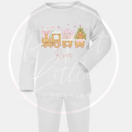 Christmas Baby Pyjamas - Pink 1st Christmas Gingerbread Train