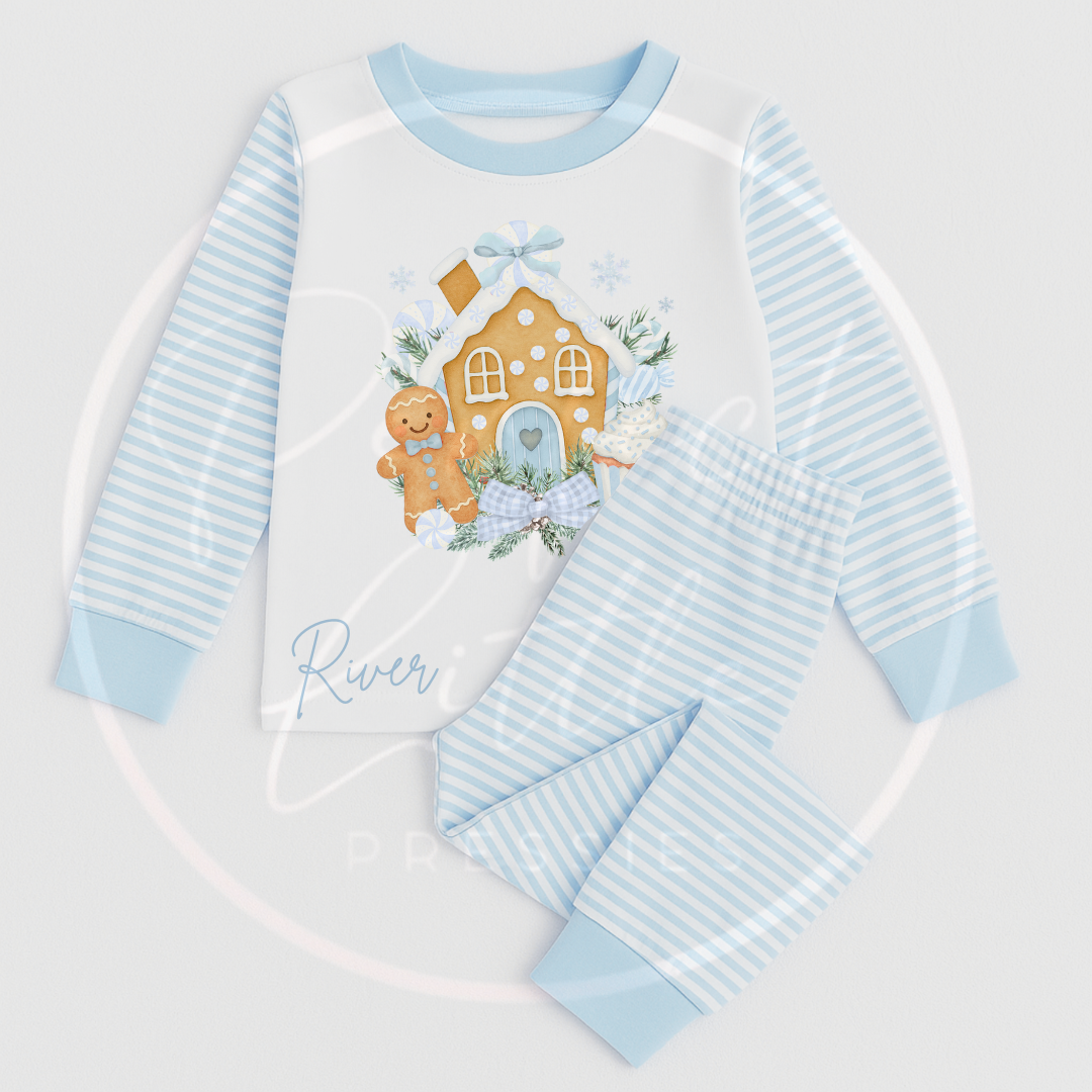 Christmas Pyjamas - Blue Gingerbread House
