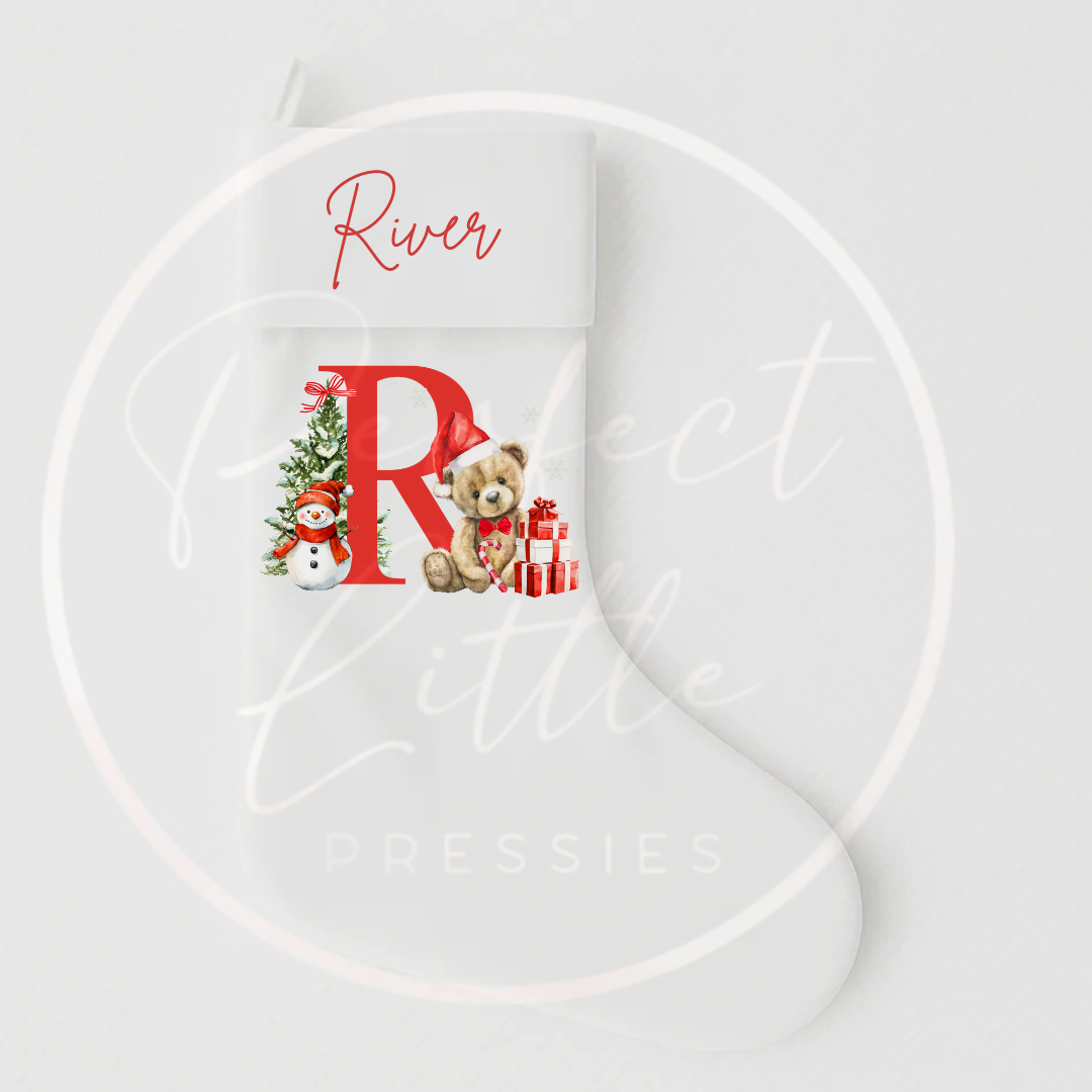 Christmas Stocking - Red Bear Initial