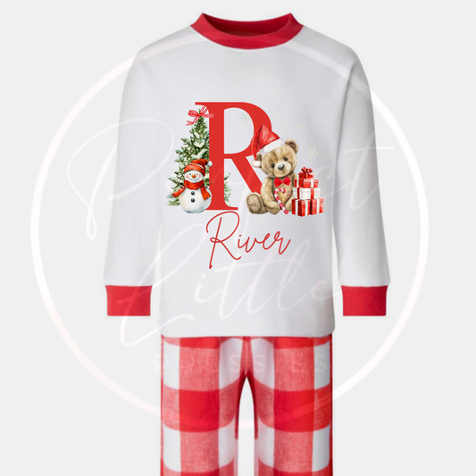 Christmas Pyjamas - Red Bear Initial