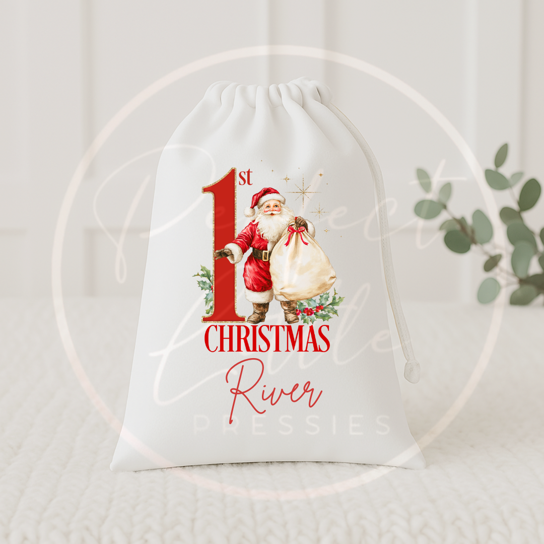 Christmas Drawstring Bag - 1st Christmas Santa