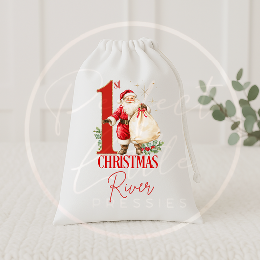 Christmas Drawstring Bag - 1st Christmas Santa