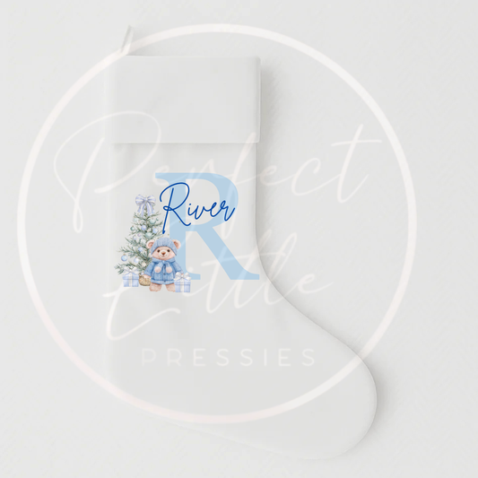 Christmas Stocking - Blue Bear Tree Initial