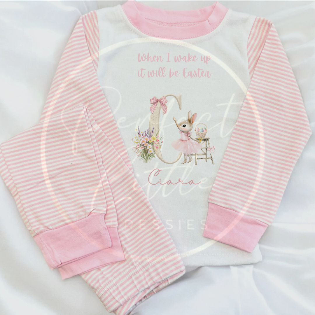 Easter - When I Wake Up Floral Bunny Initial Pyjamas