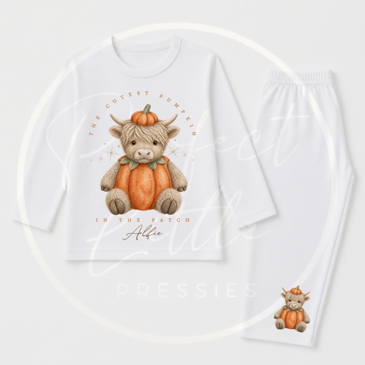 Pyjamas/Lounge Set - Cutest Pumpkin In The Patch Highland Cow