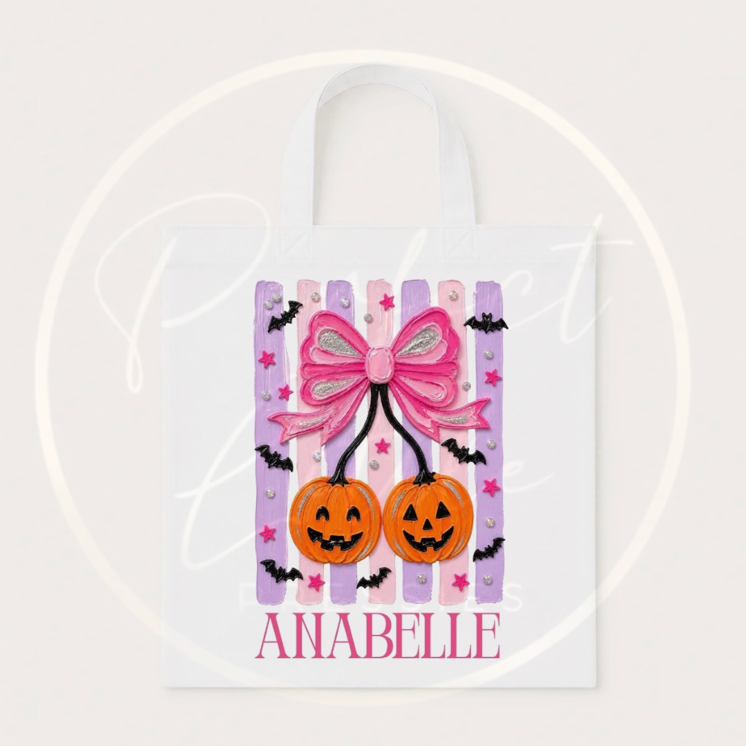 Halloween Tote Bag - Oil Paint Theme Girly Bow Pumpkins