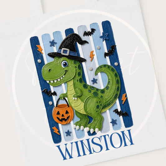 Halloween Tote Bag - Blue Oil Paint Theme Dinosaur