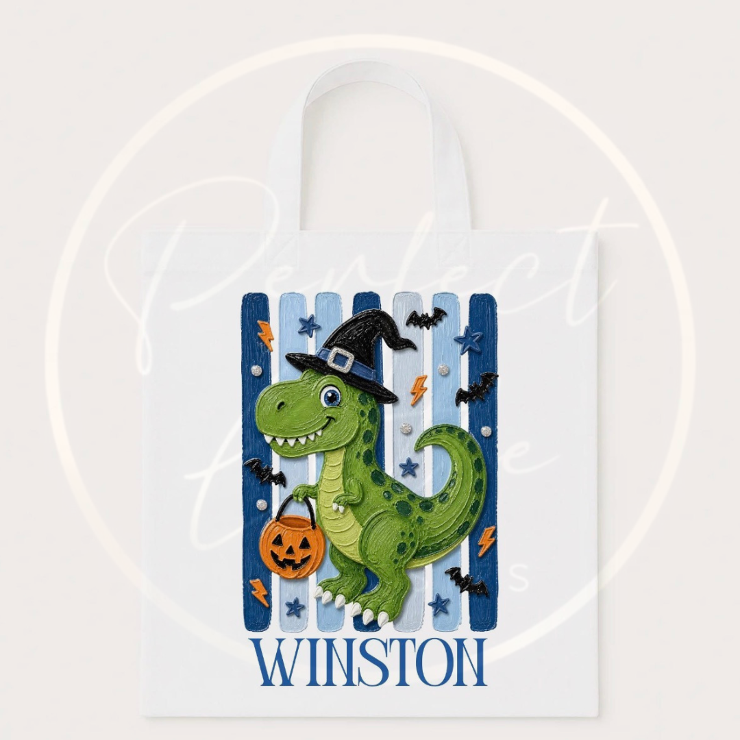 Halloween Tote Bag - Blue Oil Paint Theme Dinosaur