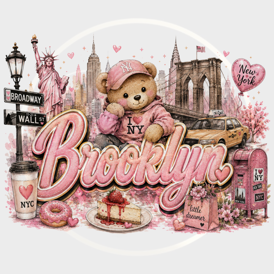 CUSTOM ADHESIVE DECAL - Pink Little New York Bear