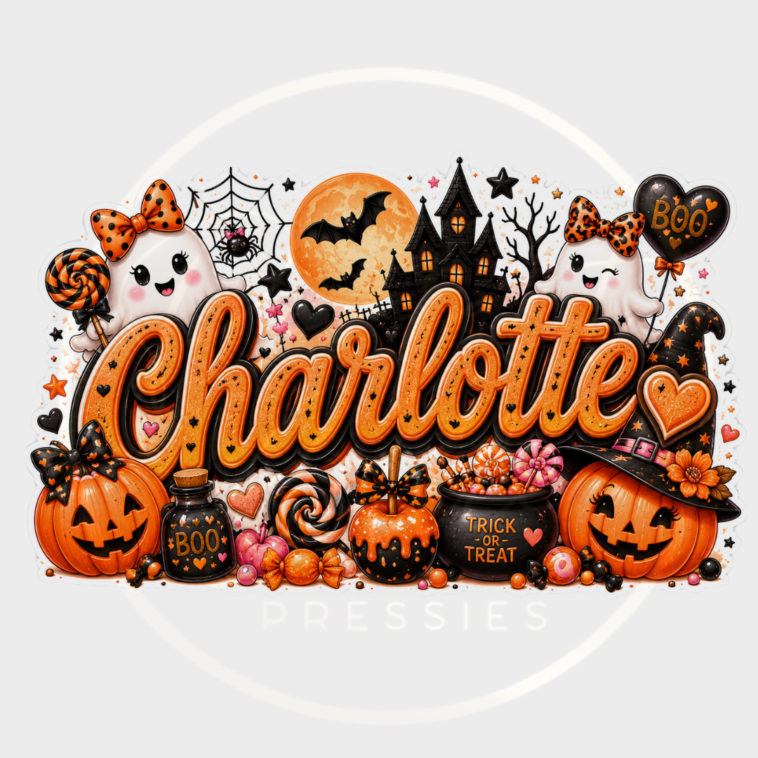 CUSTOM ADHESIVE DECAL - Orange Halloween Name