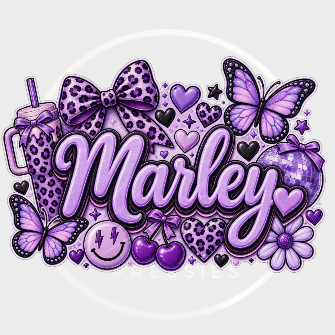 CUSTOM ADHESIVE DECAL - Purple Leopard Print Theme Name