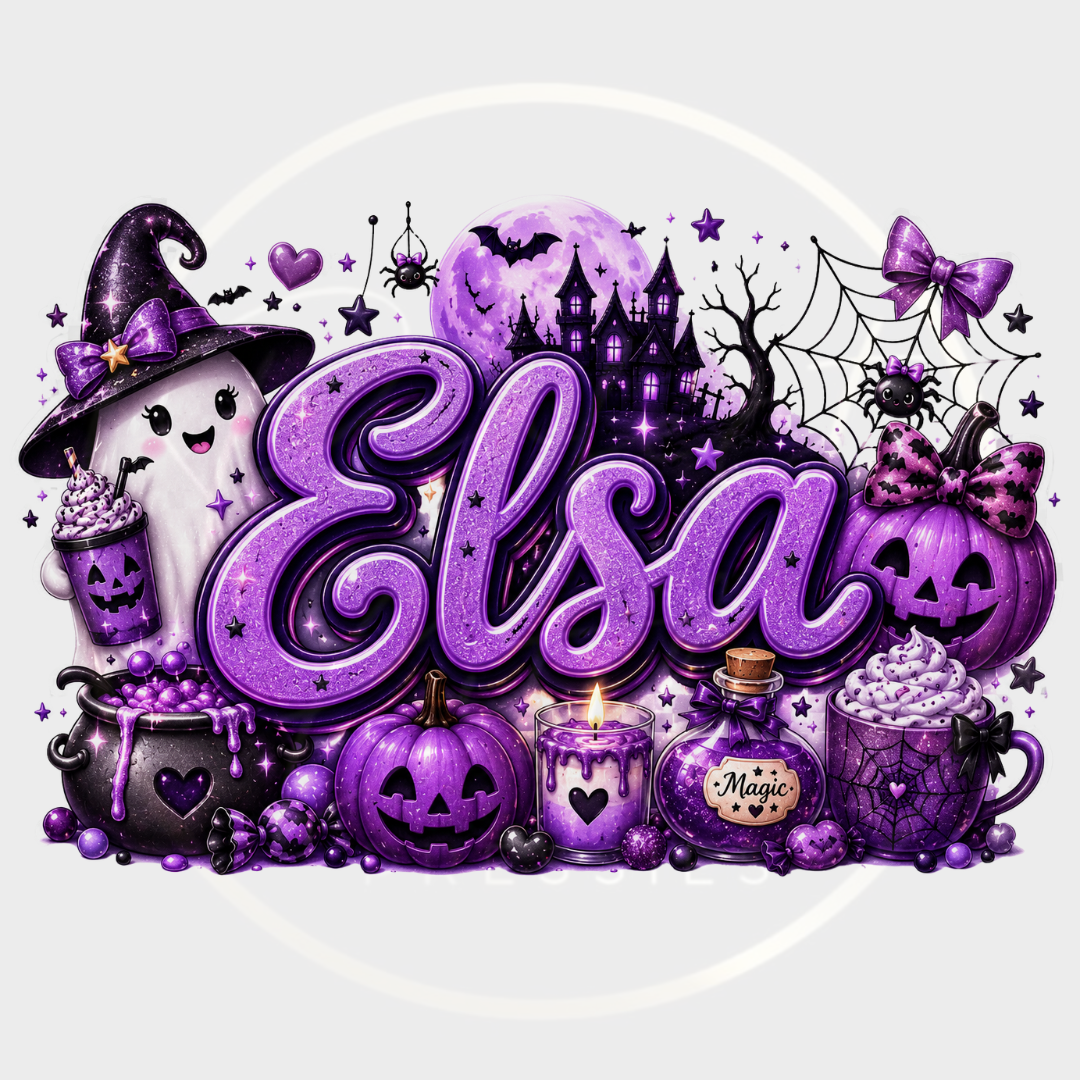 CUSTOM ADHESIVE DECAL - Purple Halloween Name