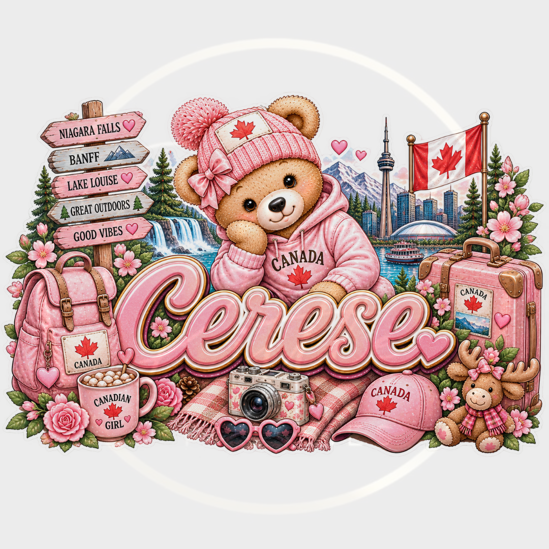 CUSTOM ADHESIVE DECAL - Brighter Pink Little Canada Bear