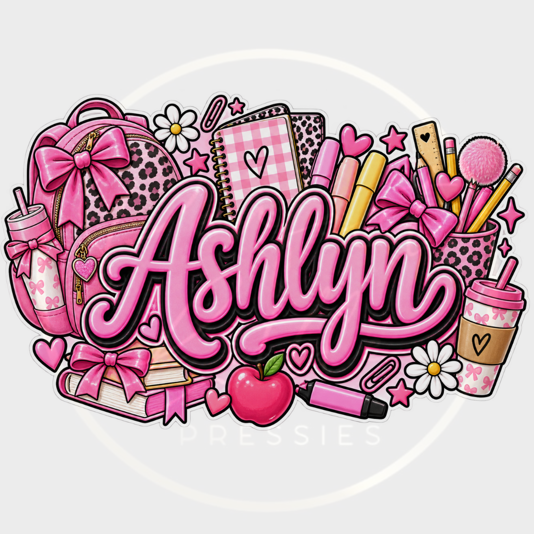 CUSTOM ADHESIVE DECAL - Pink School Theme