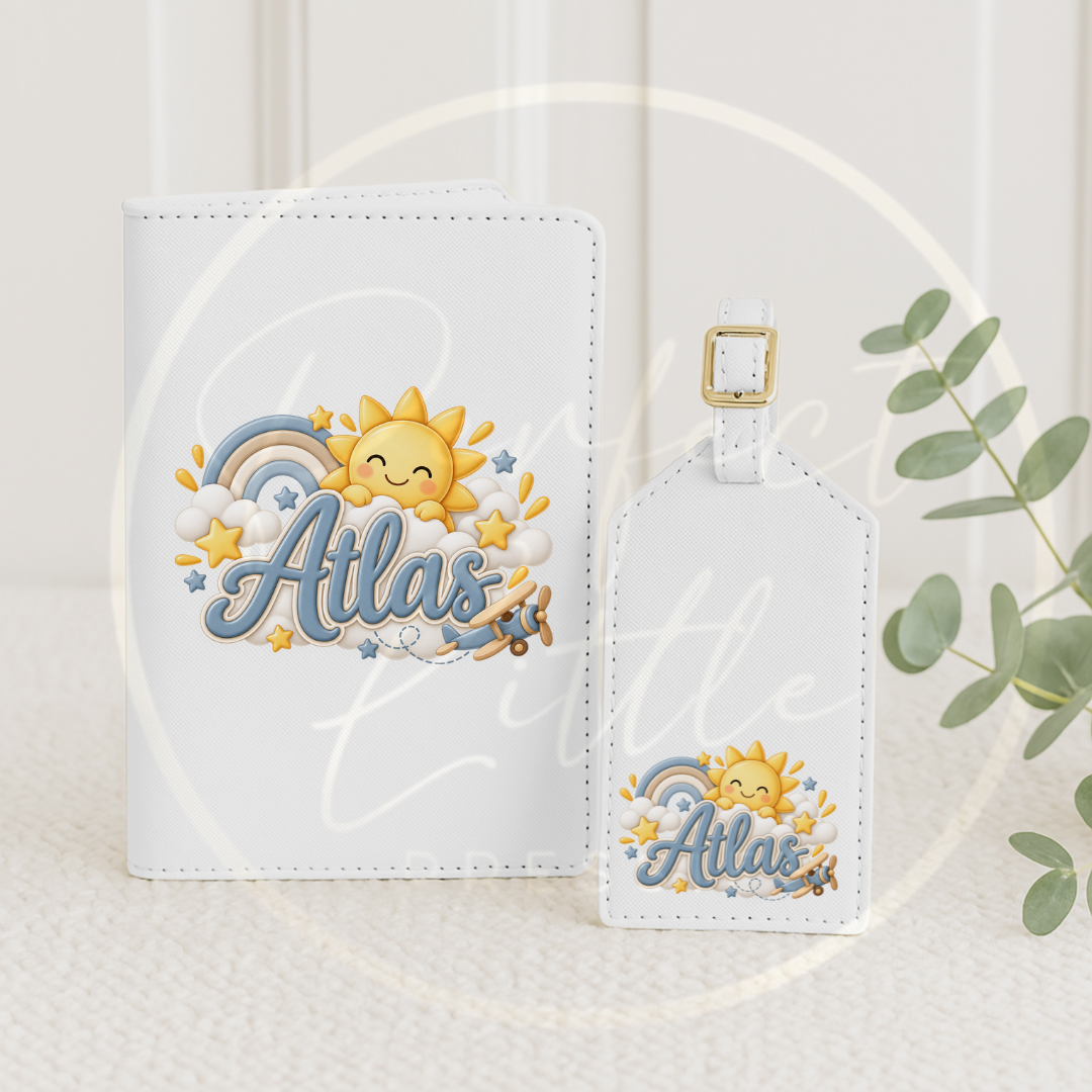 Passport Cover/Luggage Tag Set - Blue Sunshine