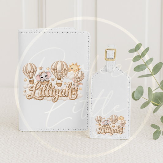 Passport Cover/Luggage Tag Set - Beige Hot Air Balloon