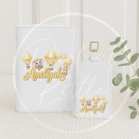 Passport Cover/Luggage Tag Set - Yellow Hot Air Balloon