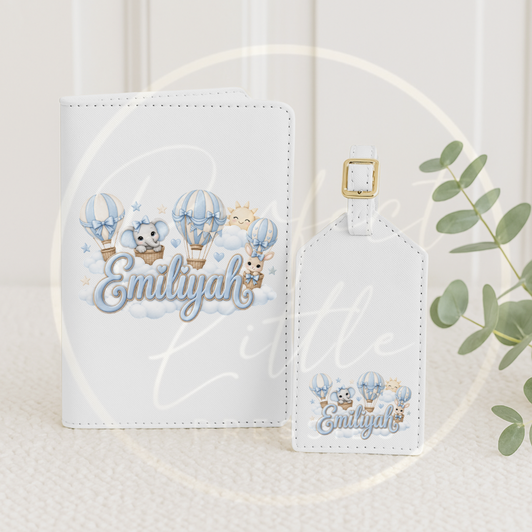 Passport Cover/Luggage Tag Set - Blue Hot Air Balloon