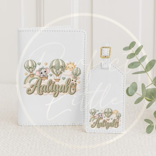 Passport Cover/Luggage Tag Set - Sage Hot Air Balloon