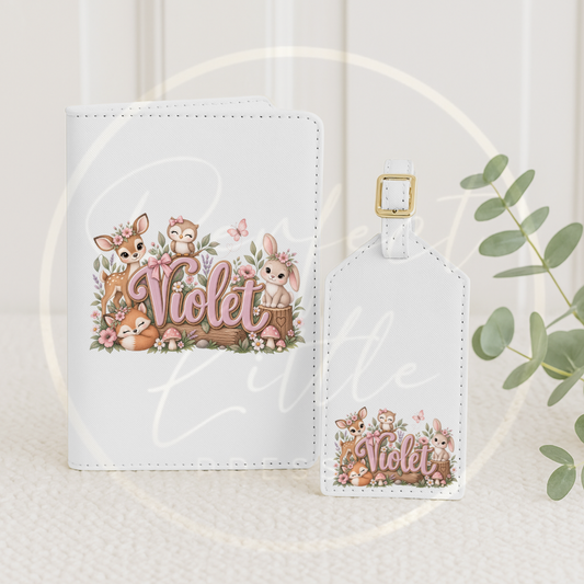 Passport Cover/Luggage Tag Set - Pink Woodland