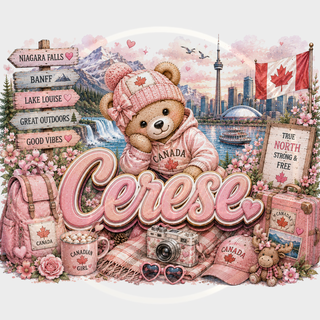 CUSTOM ADHESIVE DECAL - Pink Little Canada Bear