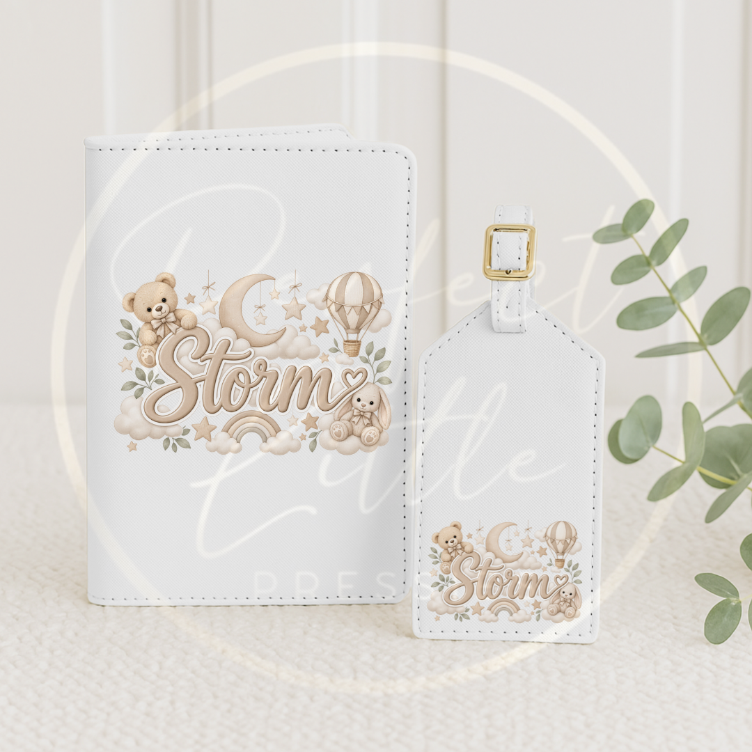 Passport Cover/Luggage Tag Set - Beige Nursery Theme