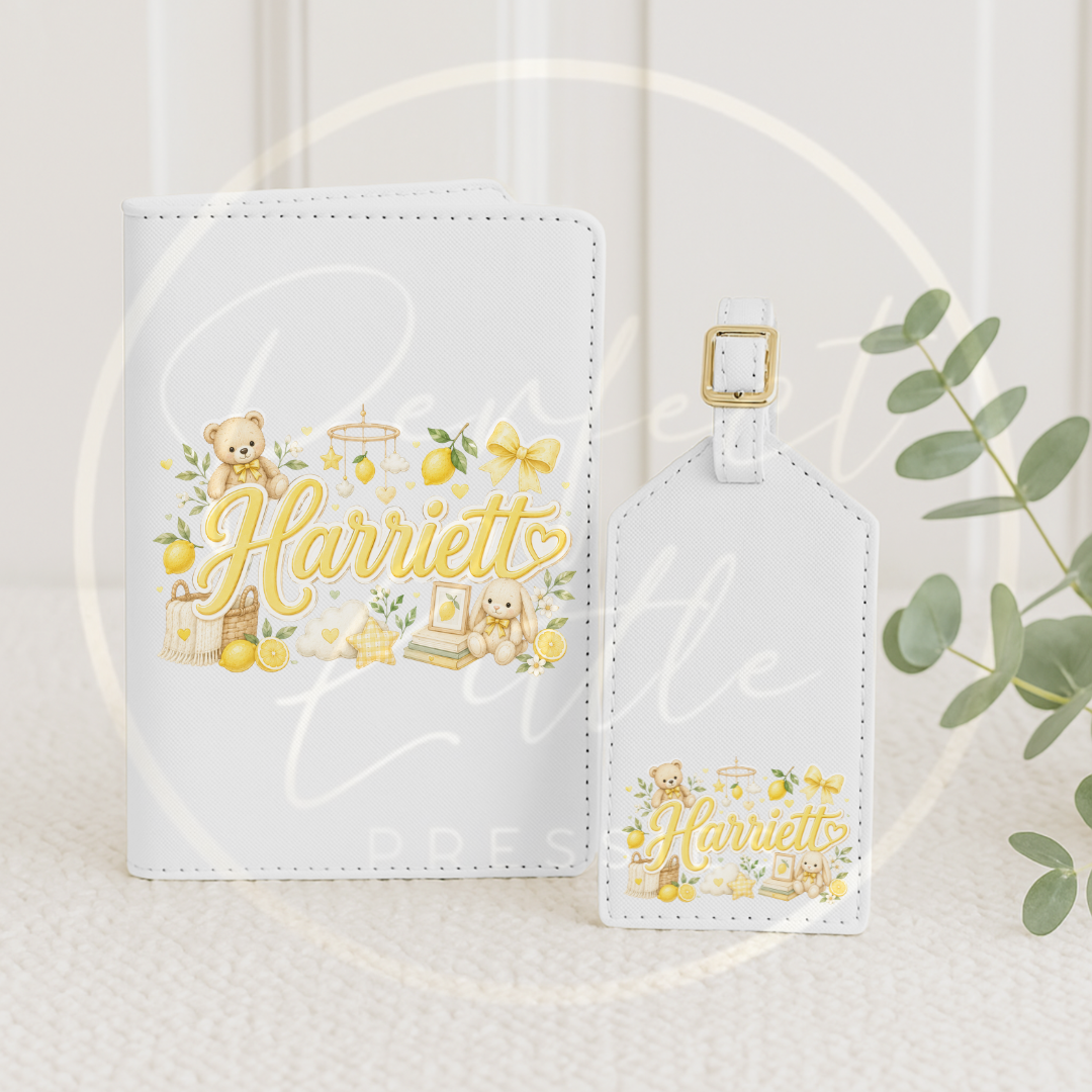 Passport Cover/Luggage Tag Set - Lemon Nursery Theme