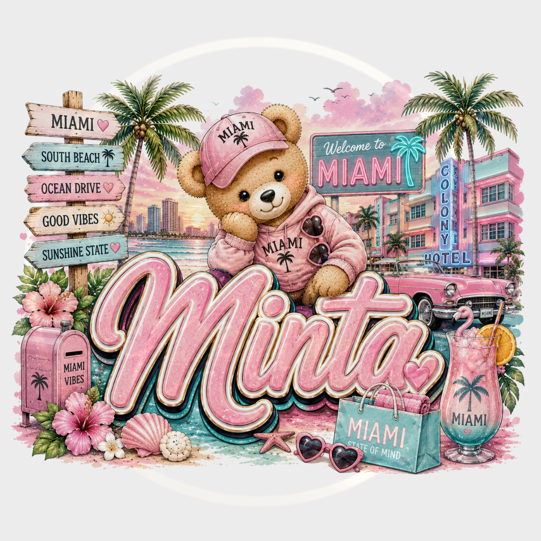 CUSTOM ADHESIVE DECAL - Pink Little Miami Bear