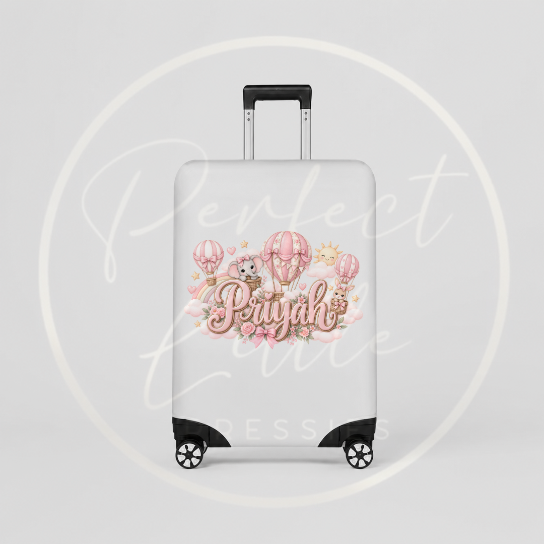 Suitcase Cover - Pink Floral Hot Air Balloon