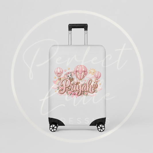 Suitcase Cover - Pink Floral Hot Air Balloon