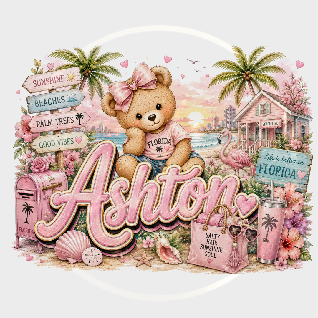 CUSTOM ADHESIVE DECAL - Pink Little Florida Bear