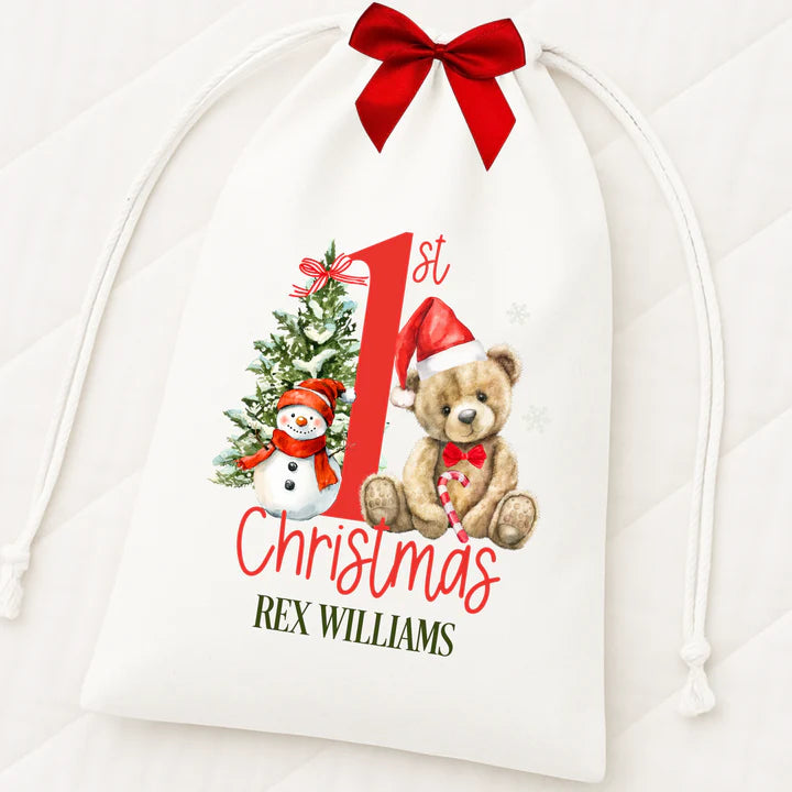 Christmas Drawstring Bag - 1st Christmas Red Bear